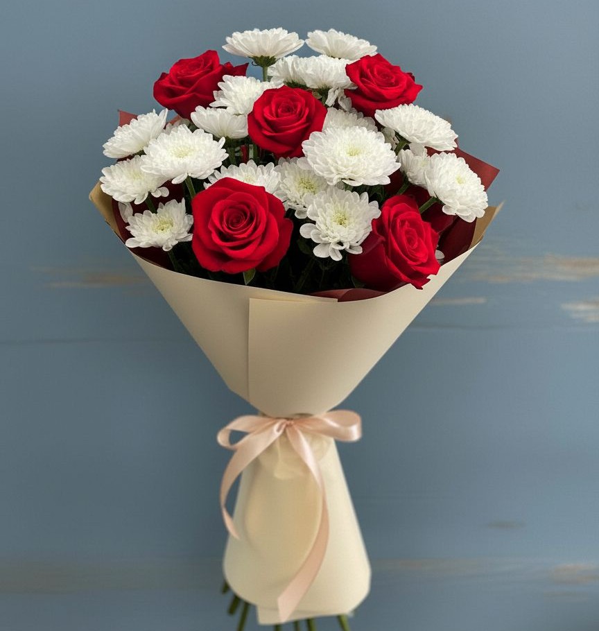 Букет цветов из: Розы и Хризантемы в Рыбаки