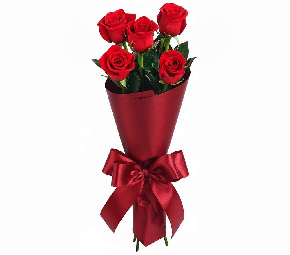 Букет 5 Красных роз Эдлесс Лав в Рыбаки