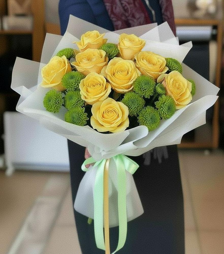 Букет цветов из: Хризантемы и Розы в Рыбаки