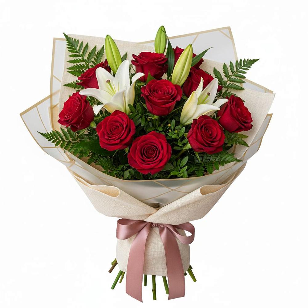 Букет цветов из: Лилии и Розы в Рыбаки