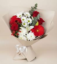 Букет цветов из:  Розы, Хризантемы, Герберы и Лилии в Рыбаки