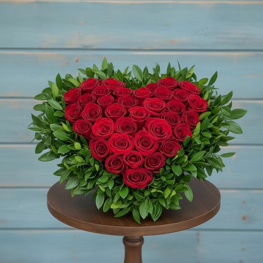 Цветочная композиция из Розы в виде сердца в Рыбаки