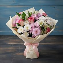 Букет цветов из:  Хризантемы, Альстромерии и Розы в Рыбаки