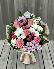 Букет цветов из:  Альстромерии, Гвоздики, Розы и Хризантемы в Рыбаки