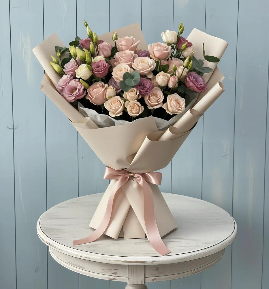 Букет цветов из: Розы и Лизиантусы в Рыбаки