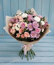 Букет цветов из:  Хризантемы, Розы и Альстромерии в Рыбаки