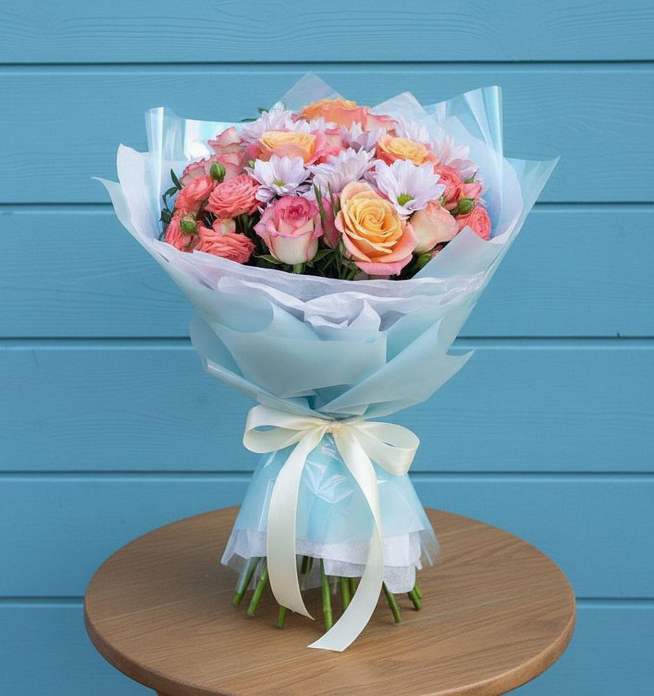 Букет цветов из: Хризантемы и Розы в Рыбаки