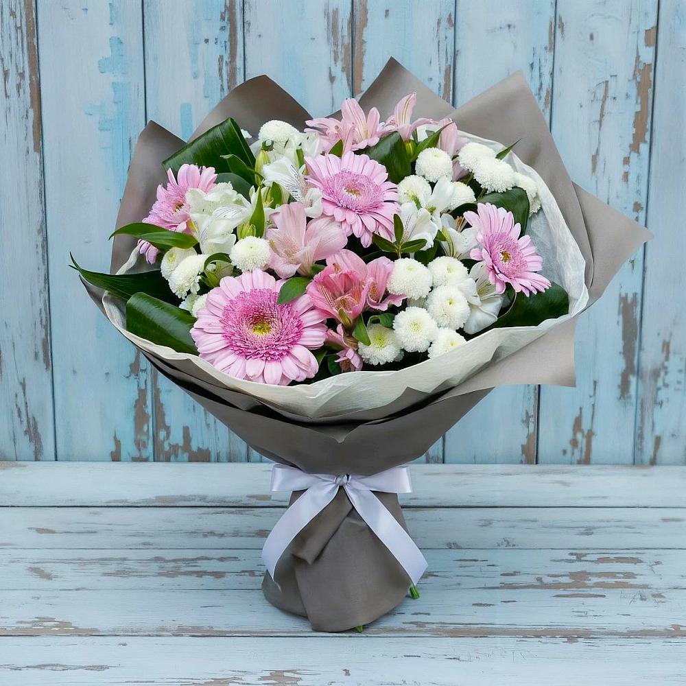 Букет цветов из: Герберы, Альстромерии и Хризантемы в Рыбаки