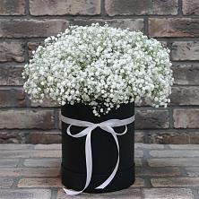 Цветочная композиция из Гипсофила в шляпной коробке в Рыбаки