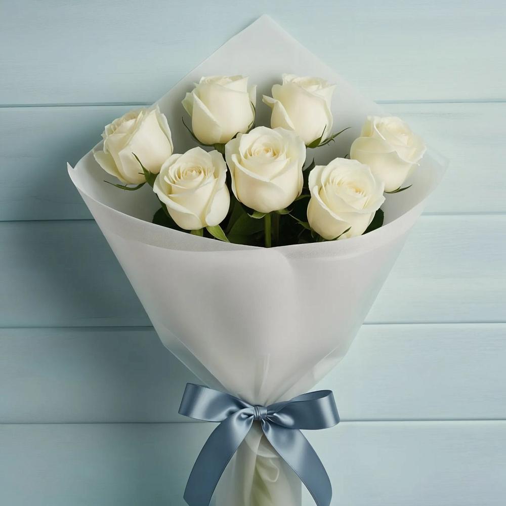 Букет 7 Белых роз Эдлесс Лав в Рыбаки